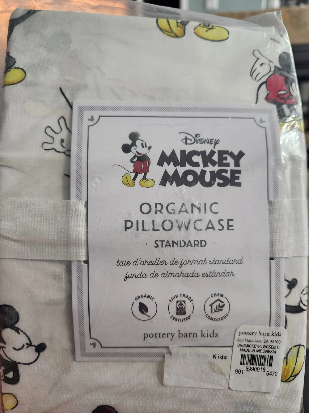 Pottery Barn Kids Disney Mickey Mouse White Organic Pillowcase